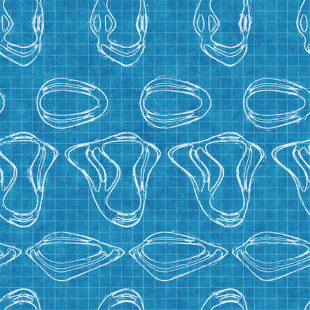 Seamless bright blue blueprint pattern for textile and printの写真素材
