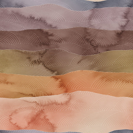 Seamless chic colorful pattern of patterned hills in watercolor.