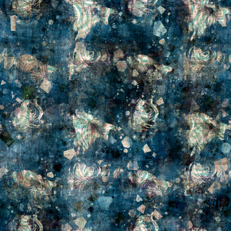 Seamless elegant mixed media pattern in navy, blue, pink, and creamの写真素材