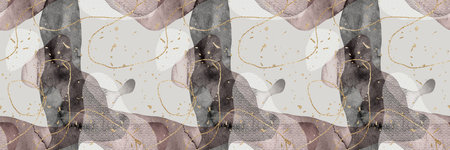Seamless watercolor abstract organic blob shape overlay with gold lines and flecks border pattern