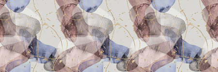 Seamless watercolor abstract organic blob shape overlay with gold lines and flecks border pattern
