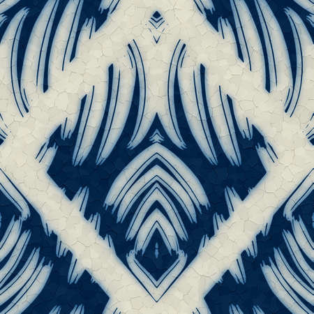 Seamless blue and white ceramic tile ornate damask pattern for surface design and printの写真素材