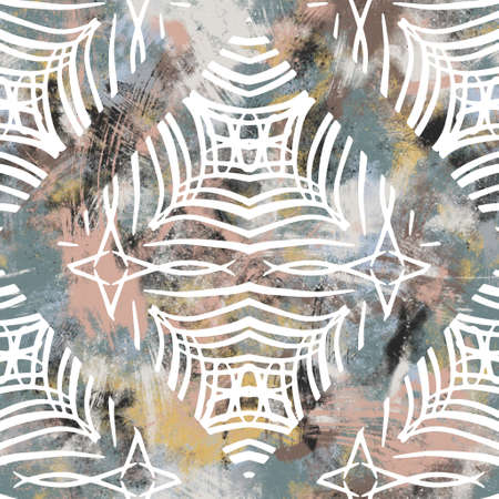 Seamless neutral and white grungy classic abstract surface pattern design for print.の写真素材