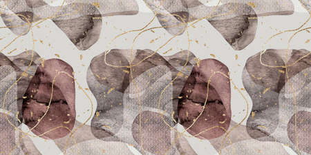 Seamless watercolor abstract organic blob shape overlay with gold lines and flecks border patternの写真素材