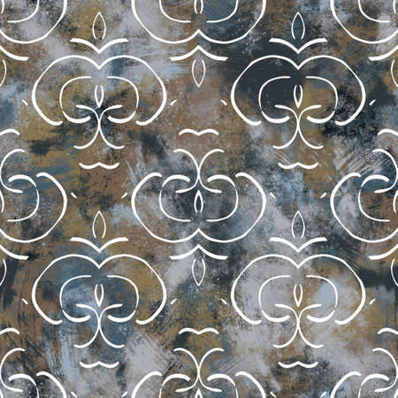 Seamless neutral tan and white distressed grungy motif surface pattern design for printの写真素材