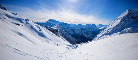 Winter mountain panorama from the top of the Dolomites, Mt Marmoladaの写真素材