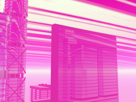background image of purple skyline and corporate buildingsの写真素材