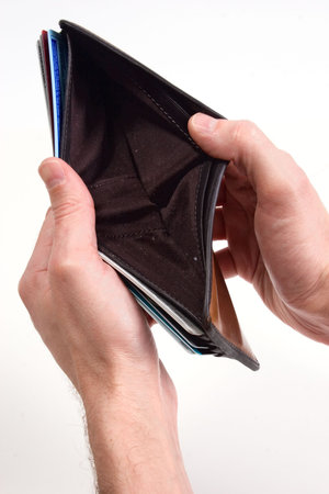 hands hold out an dempty wallet