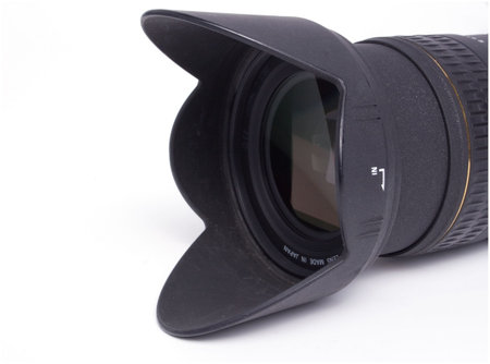 camera lens with petal lens hoodの写真素材