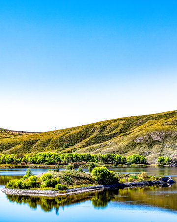 Landscape view of Mae Puem Reservoir, Chiang Rai Province, Thailand.の写真素材