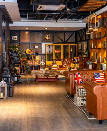Interior of a restaurant in Moscow.の写真素材