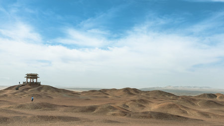 Panoramic view of sand dunes in the middle of the desert