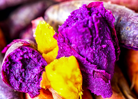 purple and yellow beetroot in the market, close-upの写真素材
