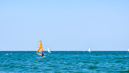 Windsurfers on the Black Sea coast in Sochi, Russiaの写真素材