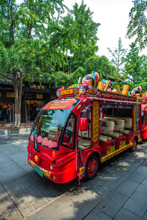 Red bus in China.