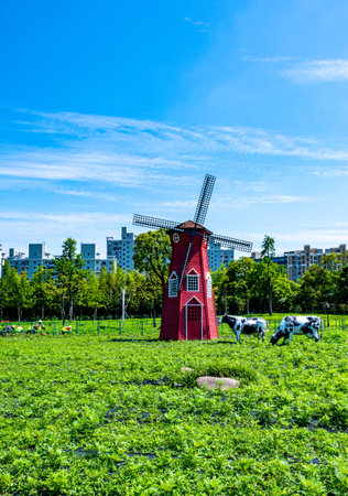 Windmill in the city of Rotterdam, Holland, Netherlandsの写真素材