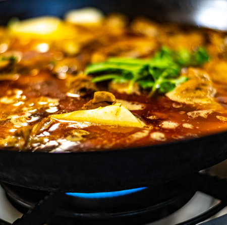Beef Stroganoff, a type of beef stew in a frying panの写真素材