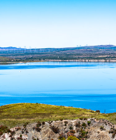 Lake Balaton, Hungary. Beautiful view of the lake and mountains.の写真素材