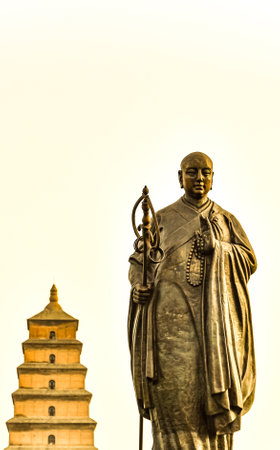 Statue of a buddhist monk, closeup of photoの写真素材
