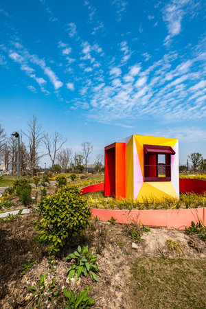 Colorful modern building in the park. Colorful modern building.の写真素材