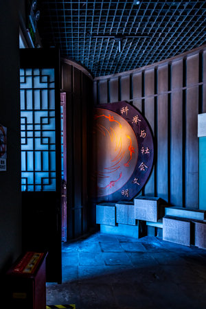 Korean traditional wall art in the temple, closeup of photoの写真素材