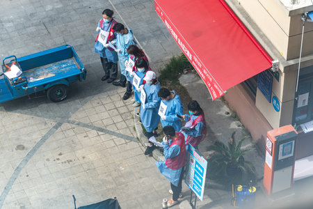Group of medical workers wearing face masks to prevent the spread of COVID-19.