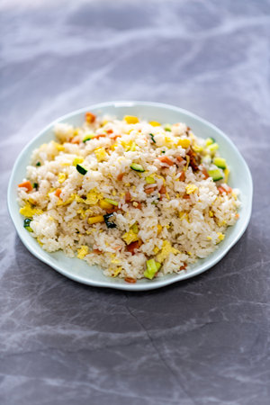 Fried Rice with Vegetables and Herbs. Organic Food.の写真素材