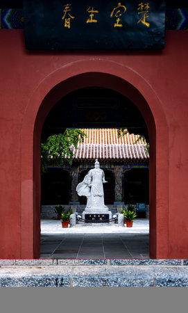 Statue of Guan Yin at the entrance to the Forbidden City, Beijing, Chinaの写真素材