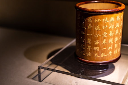 Chinese traditional style wooden pottery, close-up of photo.の写真素材