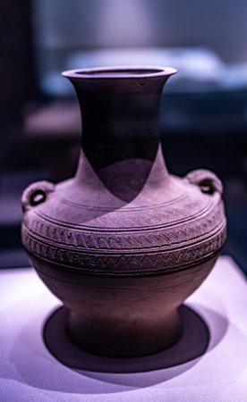 Ancient earthenware pottery at the National Museum of Anatoliaの写真素材