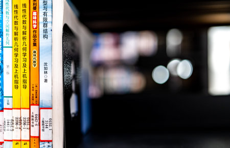 A book shelf in a library.