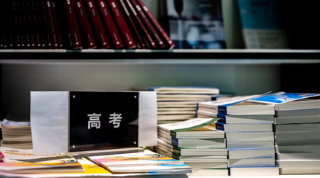 Books on shelf in library. Education concept. Selective focus.