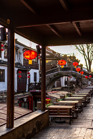 View of the old town of Lijiang, Yunnan, Chinaの写真素材