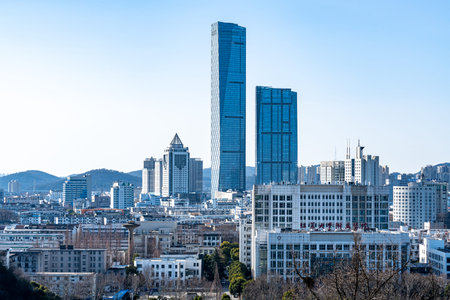Cityscape of Seoul, South Korea in the early morning with blue sky