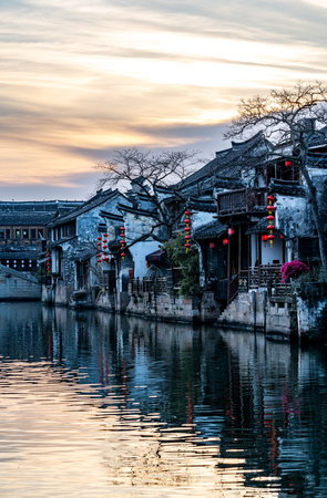 Wuzhen Ancient Town in Zhejiang Province, China.の写真素材