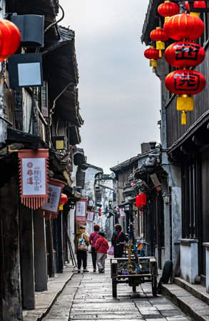 Street view of old town in China.の写真素材