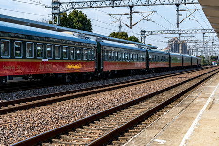 Train at the railway station in Bucharest, Romania, 2019.