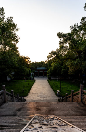 Sunset in the park at Hangzhou, China. Hangzhou is a popular tourist destination in China.の写真素材
