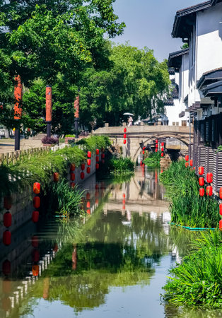 Unidentified people visit the ancient city of Suzhou, China. Suzhou is a UNESCO World Heritage Site.の写真素材