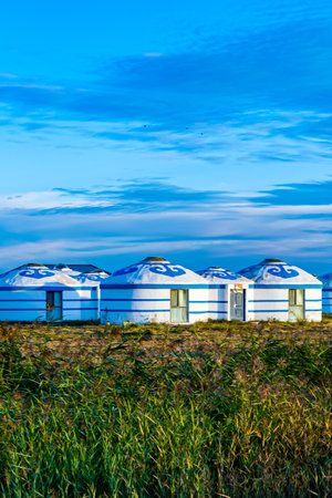 Beach yachts on the coast of Normandy, France.の写真素材