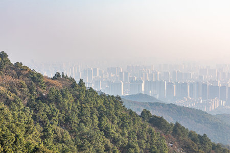Beautiful view of Hong Kong city from the top of the mountainの写真素材