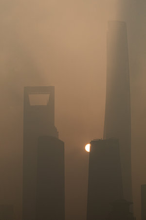 Skyscrapers in a foggy morning, Shanghai, China