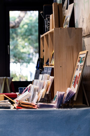 Wooden frames for pictures on the table in a shop, stock photoの写真素材