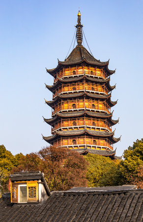 Ancient pagoda in Nanjing, Jiangsu Province, China.の写真素材