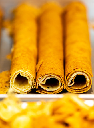 Crispy pancake rolls, traditional indian breakfast food.の写真素材