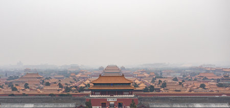 The Forbidden City in Beijing, China in a foggy day.の写真素材