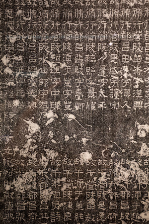 Ancient Chinese characters on the wall of the temple in Beijing, China