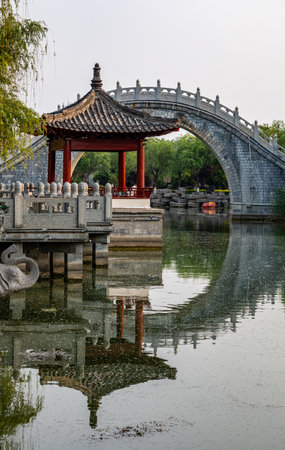 Stone arch bridge in Suzhou, China.の写真素材