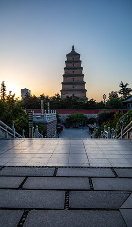 Sunset view of the Hengshan Pagoda in China