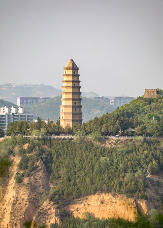 Tianmen tower landscape architecture,, Hohhot city, Inner Mongolia autonomous region, Chinaの写真素材